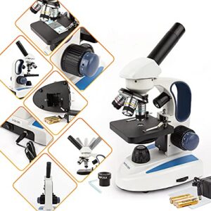 AmScope M158C-2L-E Digital Cordless Compound Monocular Microscope, WF10x and WF25x Eyepieces, 40x-1000x Magnification, Upper and Lower LED Illumination with Rheostat, Brightfield, Single-Lens Condenser, Coaxial Coarse and Fine Focus, Plain Stage, 110V or