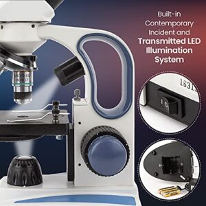 AmScope M158C-2L-E1 Digital Cordless Compound Monocular Microscope, WF10x and WF25x Eyepieces, 40x-1000x Magnification, Upper and Lower LED Illumination with Rheostat, Brightfield, Single-Lens Condenser, Coaxial Coarse and Fine Focus, Plain Stage, 110V or