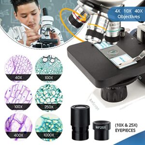 AmScope M158C-2L-E1 Digital Cordless Compound Monocular Microscope, WF10x and WF25x Eyepieces, 40x-1000x Magnification, Upper and Lower LED Illumination with Rheostat, Brightfield, Single-Lens Condenser, Coaxial Coarse and Fine Focus, Plain Stage, 110V or