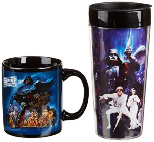 vandor 53334 star wars ceramic mug and 16 ounce plastic travel mug gift set, 12-ounce, multicolored