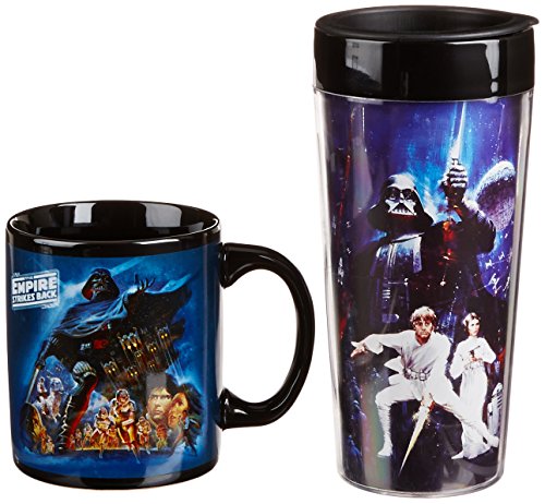 Vandor 53334 Star Wars Ceramic Mug and 16 Ounce Plastic Travel Mug Gift Set, 12-Ounce, Multicolored