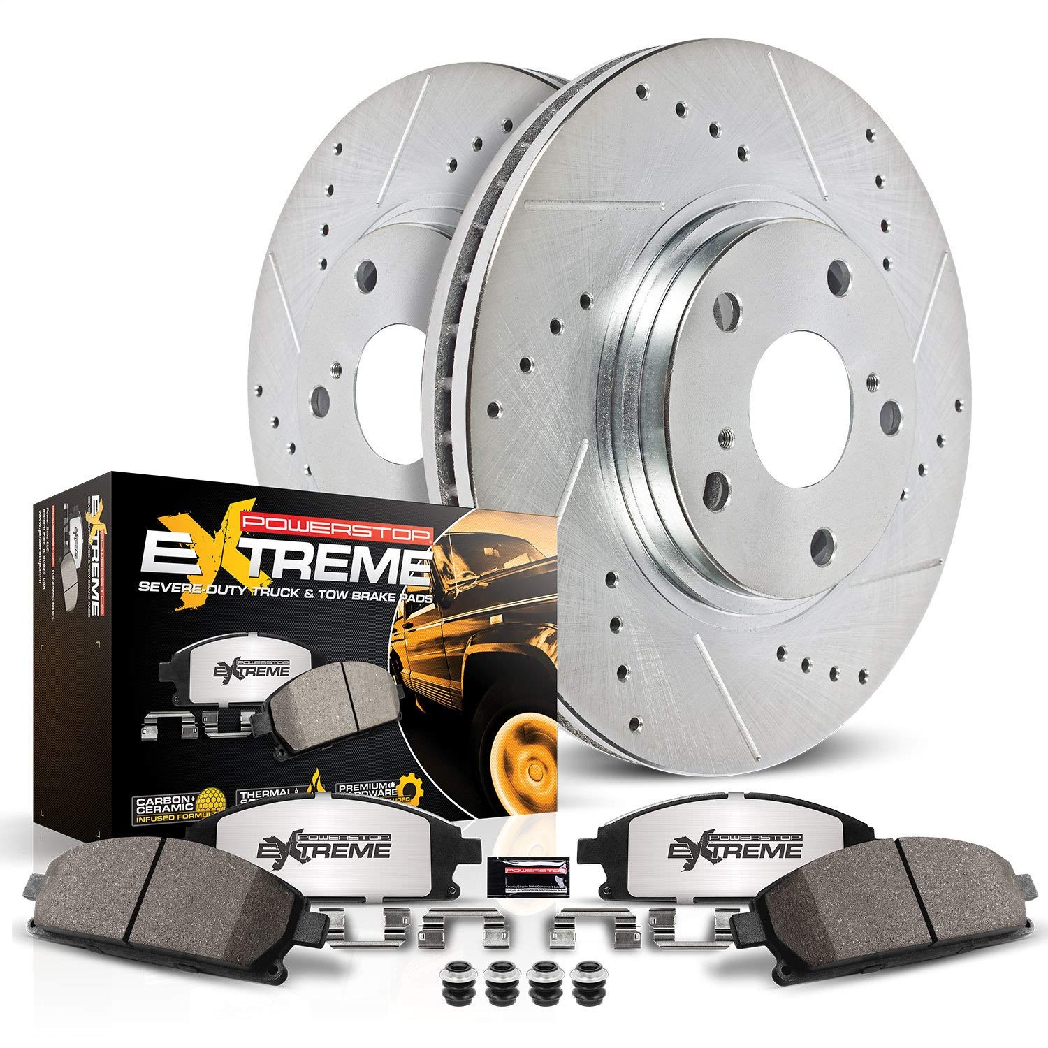 Power Stop K4593-36 Rear Z36 Truck & Tow Brake Kit, Carbon Fiber Ceramic Brake Pads and Drilled/Slotted Brake Rotors