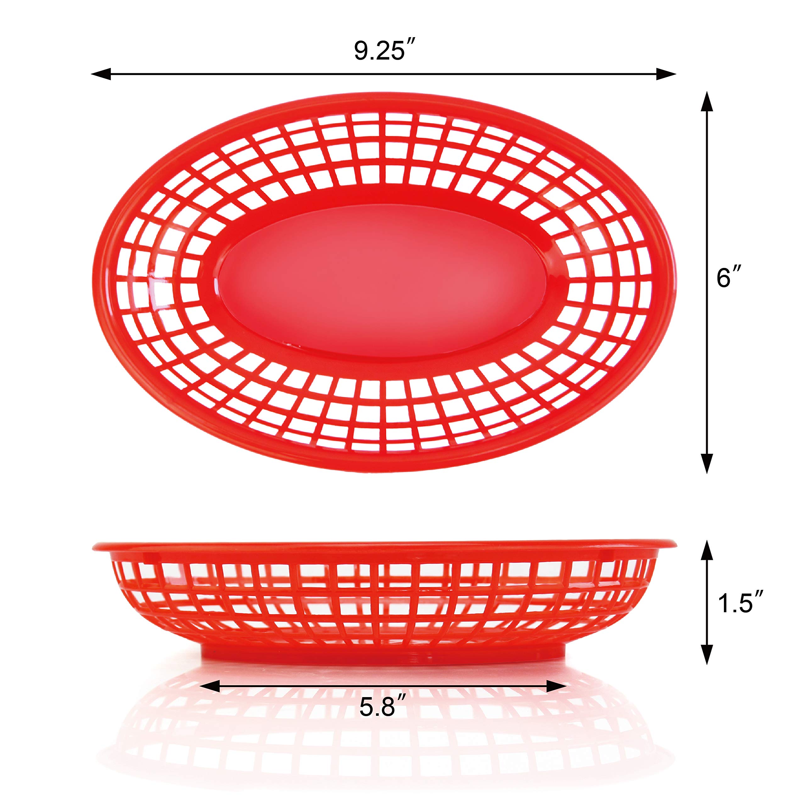 New Star Foodservice 44164 Fast Food Baskets, 9 1/4-Inch x 6-Inch Oval, Set of 12, Red