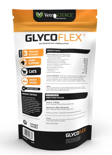 VETRISCIENCE Glycoflex 3 Maximum Strength Hip and Joint Supplement with Glucosamine for Cats - DMG, MSM & Green Lipped Mussel