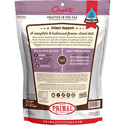 Primal Freeze Dried Cat Food Nuggets Turkey, Complete & Balanced Scoop & Serve Healthy Grain Free Raw Cat Food, Crafted in The USA (14 oz)