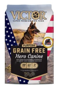 victor super premium dog food – purpose - grain free hero canine – premium gluten free dog food for active adult dogs – high protein with glucosamine and chondroitin for hip and joint health, 30lbs
