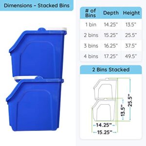 Recycling Rules 6 Gallon Stackable Recycling Bin Container in Blue, Eco-Friendly BPA-Free Handy Recycler with Handle, 6-Pack