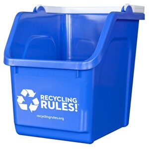 Recycling Rules 6 Gallon Stackable Recycling Bin Container in Blue, Eco-Friendly BPA-Free Handy Recycler with Handle, 4-Pack