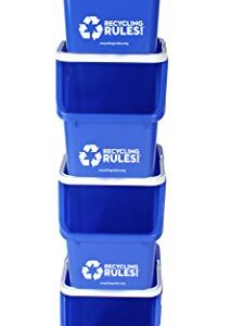 Recycling Rules 6 Gallon Stackable Recycling Bin Container in Blue, Eco-Friendly BPA-Free Handy Recycler with Handle, 4-Pack