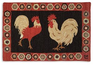 chandler 4 corners artist-designed two roosters hand-hooked wool accent rug (2' x 3') farm animal themed rug for hallways, living or dining rooms -easy care & low maintenance - chicken throw rug