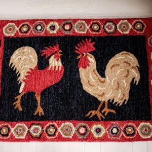 Chandler 4 Corners Artist-Designed Two Roosters Hand-Hooked Wool Accent Rug (2' x 3') Farm Animal Themed Rug for Hallways, Living or Dining Rooms -Easy Care & Low Maintenance - Chicken Throw Rug