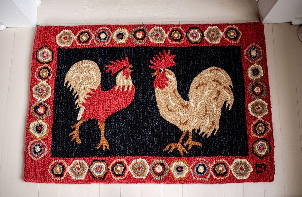 Chandler 4 Corners Artist-Designed Two Roosters Hand-Hooked Wool Accent Rug (2' x 3') Farm Animal Themed Rug for Hallways, Living or Dining Rooms -Easy Care & Low Maintenance - Chicken Throw Rug