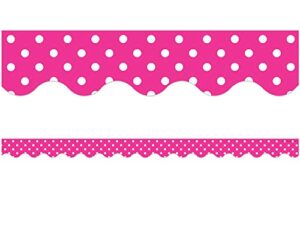 teacher created resources hot pink polka dots scalloped border trim (5209)