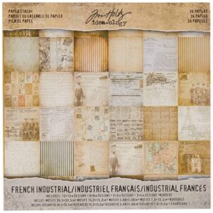 french industrial paper stash by tim holtz idea-ology, 36 sheets, double-sided cardstock, various sizes, multicolored, th93052