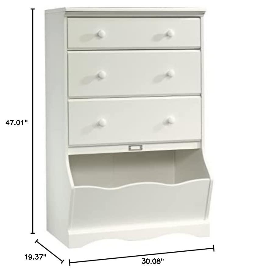 Sauder Pogo 3-Drawer Chest, L: 30.08" x W: 19.37" x H: 47.01", Soft White