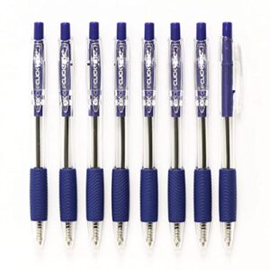 Clip Click Retractable Ball Point Pens, 1.0 mm Blue Ink, Set of 8