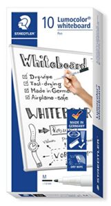 staedtler lumocolor dry erase, fine tip dry erase whiteboard marker, box of 10, black, 301-9