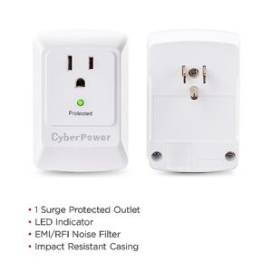 CyberPower CSB100W Essential Surge Protector, 900J/125V, 1 Outlet, Wall Tap