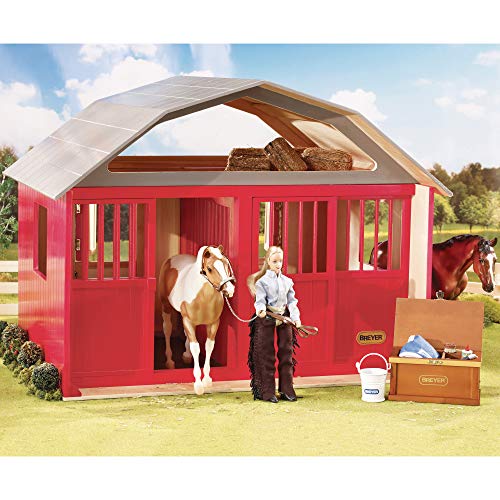 Breyer Traditional Series Two-Stall Horse Barn Toy Model | 21" x 16.75" x 16.5" #307, Red