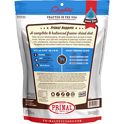 Primal Freeze Dried Dog Food Nuggets Duck 14 oz, Complete & Balanced Scoop & Serve Healthy Grain Free Raw Dog Food, Crafted in The USA