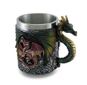 zeckos gothic dragon resin tankard mug w/stainless steel insert and celtic knot work accents 4.5 inches high