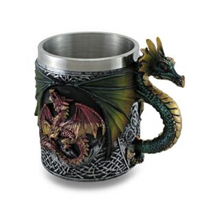 Zeckos Gothic Dragon Resin Tankard Mug w/Stainless Steel Insert and Celtic Knot Work Accents 4.5 Inches High