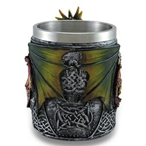 Zeckos Gothic Dragon Resin Tankard Mug w/Stainless Steel Insert and Celtic Knot Work Accents 4.5 Inches High