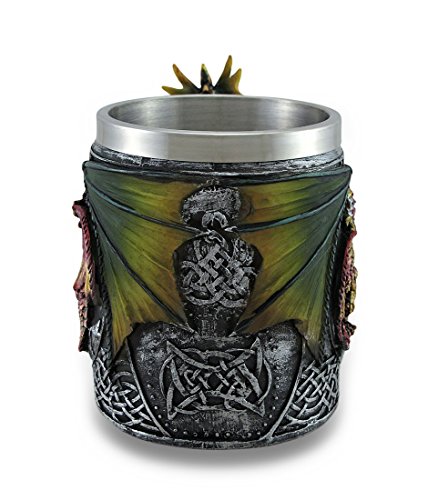 Zeckos Gothic Dragon Resin Tankard Mug w/Stainless Steel Insert and Celtic Knot Work Accents 4.5 Inches High