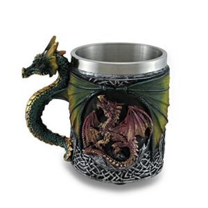 Zeckos Gothic Dragon Resin Tankard Mug w/Stainless Steel Insert and Celtic Knot Work Accents 4.5 Inches High