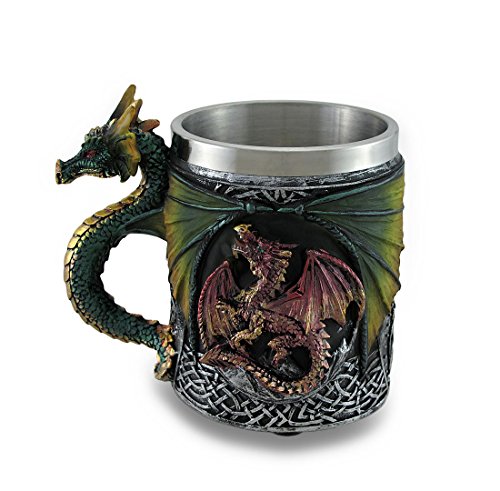 Zeckos Gothic Dragon Resin Tankard Mug w/Stainless Steel Insert and Celtic Knot Work Accents 4.5 Inches High