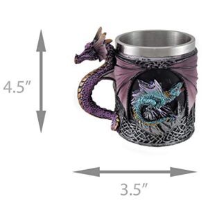 Zeckos Purple Gothic Dragon Decorative Resin and Stainless Steel Tankard/Mug/Pencil Holder Celtic Knot Work Accents 10 Ounces