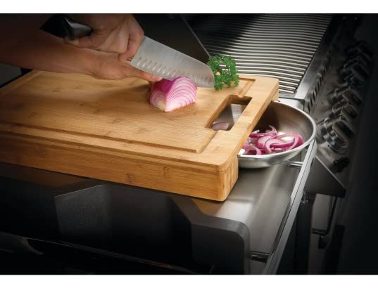 Napoleon PRO Bamboo Cutting Board with Stainless Steel Bowls 70012 Naturally Cutting Board with Two Stainless Steel Bowls, Chopping and Carving Meat