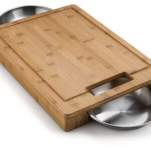 Napoleon PRO Bamboo Cutting Board with Stainless Steel Bowls 70012 Naturally Cutting Board with Two Stainless Steel Bowls, Chopping and Carving Meat