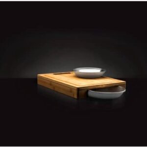 Napoleon PRO Bamboo Cutting Board with Stainless Steel Bowls 70012 Naturally Cutting Board with Two Stainless Steel Bowls, Chopping and Carving Meat