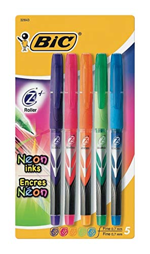 Bic RollerGlide Fine Point Deco Neon Pens, Assorted Colors 5 ea