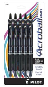 pilot acroball colors advanced ink refillable & retractable ball point pens, medium point, black ink, 5-pack (31807)