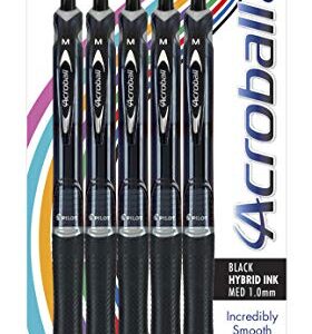 PILOT Acroball Colors Advanced Ink Refillable & Retractable Ball Point Pens, Medium Point, Black Ink, 5-Pack (31807)