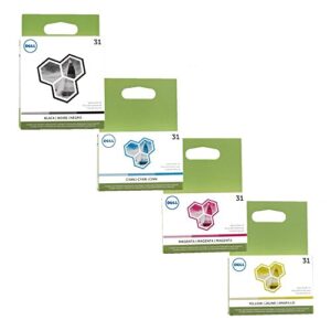 dell series 31 4-color ink cartridge set (black, cyan, magenta, yellow) for v525w, v725w printers