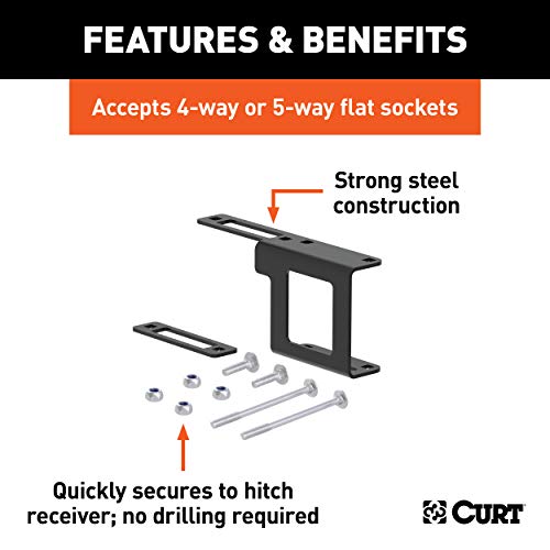 CURT 58002 Easy-Mount Vehicle Trailer Wiring Connector Mounting Bracket for 1-1/4-Inch Receiver, 4 or 5-Way Flat