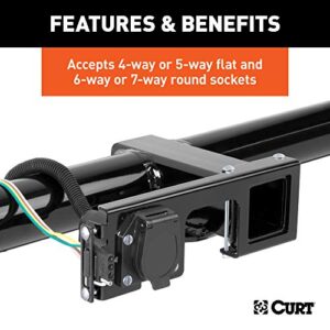 CURT 58000 Easy-Mount Vehicle Trailer Wiring Connector Mounting Bracket for 2-Inch Receiver, 4 or 5-Way Flat, 6 or 7-Way Round, GLOSS BLACK POWDER COAT