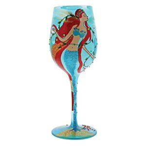 enesco wine glass mermaid drinkware, 1 count (pack of 1), blue/green/orange/brown