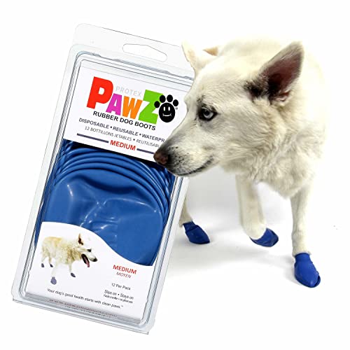 PawZ Dog Boots - Rubber Dog Booties - Waterproof Snow Boots for Dogs - Paw Protection for Dogs - 12 Dog Shoes per Pack (Blue, Medium)