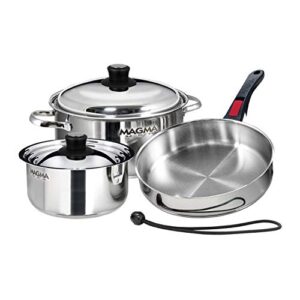 magma products, a10-362-ind 7 piece induction cook-top gourmet nesting stainless steel cookware set, black