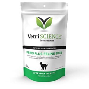 VetriScience Perio Plus Teeth Cleaning Treats for Cats, Chicken, 60 Chews - Plaque Control, Fresh Breath and Gum Health for Cats