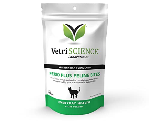 VetriScience Perio Plus Teeth Cleaning Treats for Cats, Chicken, 60 Chews - Plaque Control, Fresh Breath and Gum Health for Cats