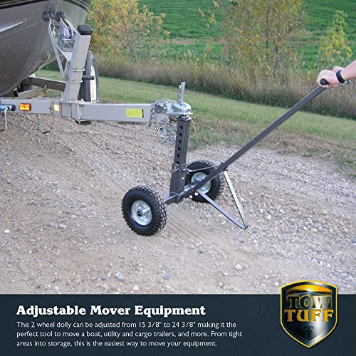 Tow Tuff TMD-600AFF Heavy Duty Solid Steel 600 Pound Capacity Trailer Dolly with Adjustable Hitch Ball Height and 10 Inch Flat Free Tires,Black,600 lb Capacity/2 Wheels