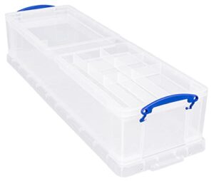 really useful box 22 litre plastic storage box with 2 trays clear, clear/blue