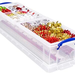 Really Useful Box 22 Litre Plastic Storage Box with 2 Trays Clear, Clear/Blue