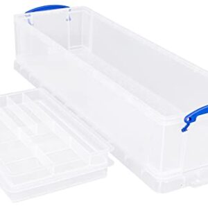 Really Useful Box 22 Litre Plastic Storage Box with 2 Trays Clear, Clear/Blue
