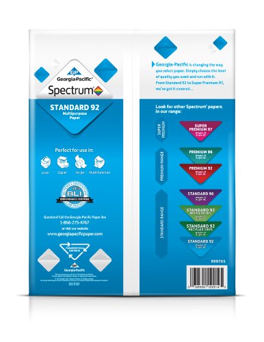 Georgia-Pacific Spectrum Standard 92 Multipurpose Paper, 8.5 x 11 Inches, 1 box of 3 packs (1500 Sheets) (998606)